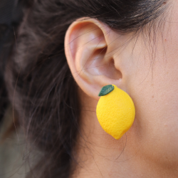 Polimer Kil Sarı Puf Limon Küpe
