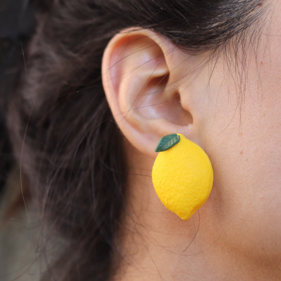Polimer Kil Sarı Puf Limon Küpe Polimer Kil Sarı Puf Limon Küpe