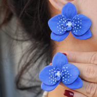Polimer Kil Mavi Okide Çiçek Küpe