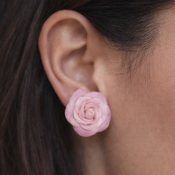 Küçük Beyaz Pembe Gül, Düğün aksesuarı, Sevgililer Günü Hediyesi, Gül Küpe, Çiçek Küpe