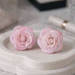 Küçük Beyaz Pembe Gül, Düğün aksesuarı, Sevgililer Günü Hediyesi, Gül Küpe, Çiçek Küpe