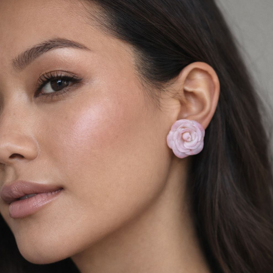 Küçük Beyaz Pembe Gül, Düğün aksesuarı, Sevgililer Günü Hediyesi, Gül Küpe, Çiçek Küpe