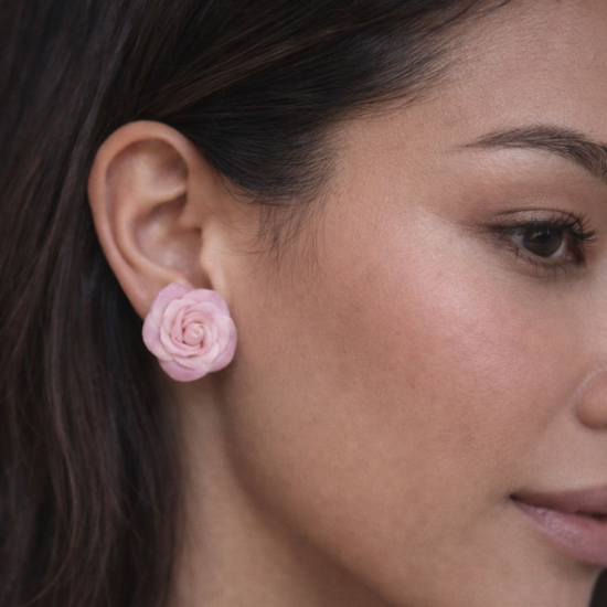 Küçük Beyaz Pembe Gül, Düğün aksesuarı, Sevgililer Günü Hediyesi, Gül Küpe, Çiçek Küpe