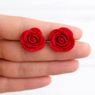 Kırmızı Gül Küpe, Minimal Tasarım Polimer Kil Kırmızı Çiçek Küpe, Sevgililer günü hediyesi