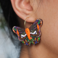 Polimer Kil Vahşi Kelebek Kırçıllı Kelebek Küpe, Halkalı