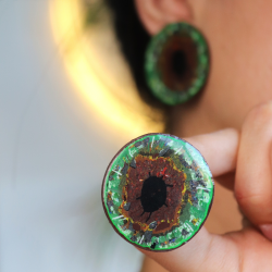 Polimer Kil Yeşil Retina Göz Küpe, Büyük Yuvarlak Kahverengi Göz Küpe 