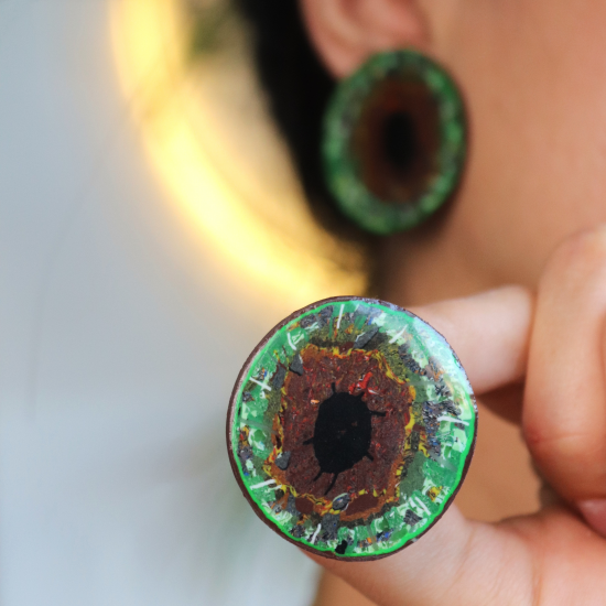 Polimer Kil Yeşil Retina Göz Küpe, Büyük Yuvarlak Kahverengi Göz Küpe 