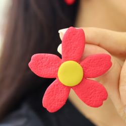 Polimer Kil Pembe Çiçek Küpe Basic Çiçek Model
