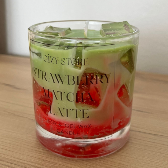 Soya Wax Buzlu Çilekli Matcha Mum Büyük Boy Iced Strawberry Matcha