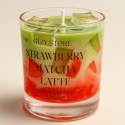 Soya Wax Buzlu Çilekli Matcha Mum Büyük Boy Iced Strawberry Matcha