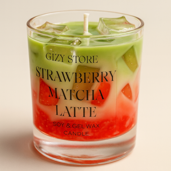 Soya Wax Buzlu Çilekli Matcha Mum Büyük Boy Iced Strawberry Matcha