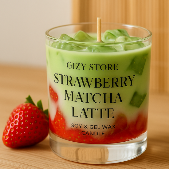 Soya Wax Buzlu Çilekli Matcha Mum Büyük Boy Iced Strawberry Matcha