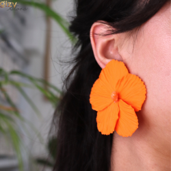 Polimer Kil Turuncu Hibiscus Küpe  Çiçek Küpe