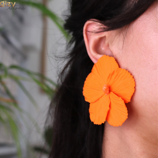 Polimer Kil Turuncu Hibiscus Küpe Çiçek Küpe Polimer Kil Turuncu Hibiscus Küpe Çiçek Küpe