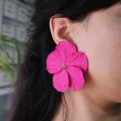 Polimer Kil Pembe Hibiskus Çiçek Küpe, Hibiscus