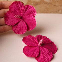Polimer Kil Pembe Hibiskus Çiçek Küpe, Hibiscus