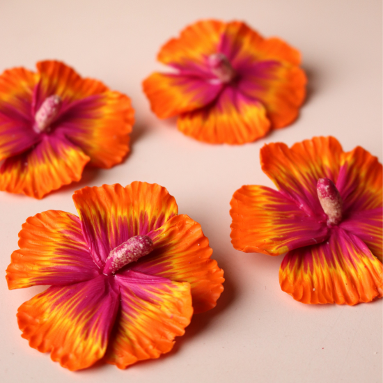 Polimer Kil Çok Renkli Hibiscus Çiçek Küpe Polimer Kil Çok Renkli Hibiscus Çiçek Küpe