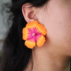 Polimer Kil Çok Renkli Hibiscus Çiçek Küpe