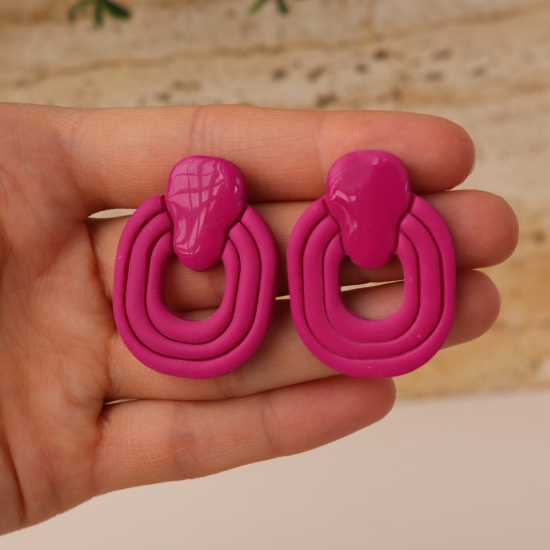 Polimer Kil Basic Tasarım Pembe Küpe Polimer Kil Basic Tasarım Pembe Küpe