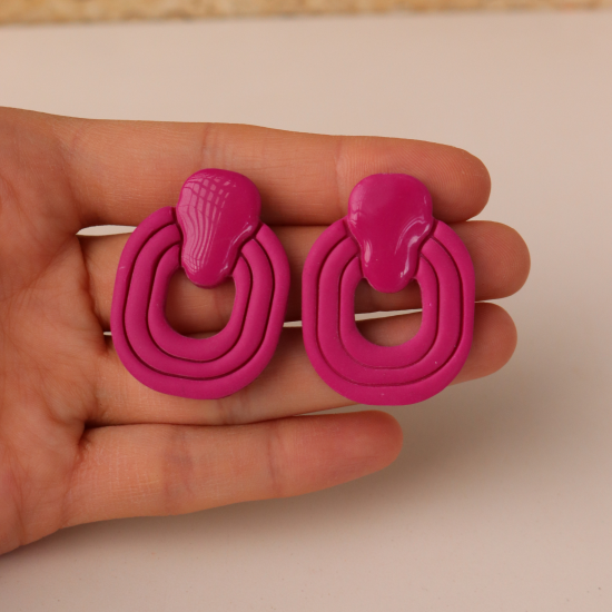 Polimer Kil Basic Tasarım Pembe Küpe Polimer Kil Basic Tasarım Pembe Küpe