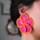 Polimer Kil İki Renkli Turuncu Pembe Hibiscus Çiçek Küpe Büyük Küpe Polimer Kil İki Renkli Turuncu Pembe Hibiscus Çiçek Küpe Büyük Küpe