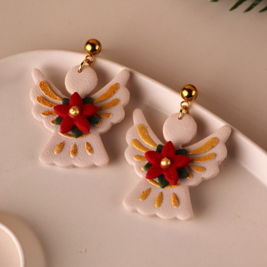 Polimer Kil Poinsettia Melek Küpe Polimer Kil Poinsettia Melek Küpe