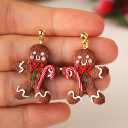 Polimer Kil Gingerbread Man Kurabiye Adam Yılbaşı Küpesi