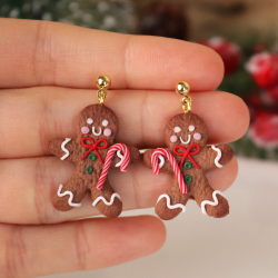 Polimer Kil Gingerbread Man Kurabiye Adam Yılbaşı Küpesi