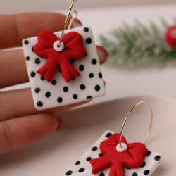 Polimer Kil Tasarım Noel Yeni Yıl Hediye Paketi Fiyonk Detay Küpe
