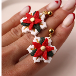 Kadın Özel Tasarım Noel Yeni Yıl Poinsettia Kar Tanesi Çiçekli Küpe Atatürk Çiçeği