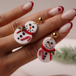 Polimer Kil Noel Yeni Yıl Kardan Adam Snowman Küpe