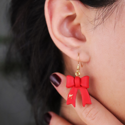  Polimer Kil Kişiselleştirilebilir Harfli Kırmızı Fiyonk Küpe Red Bow