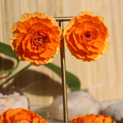 Özel Tasarım Polimer Kil Turuncu Katmerli Çiçek Gül Küpe