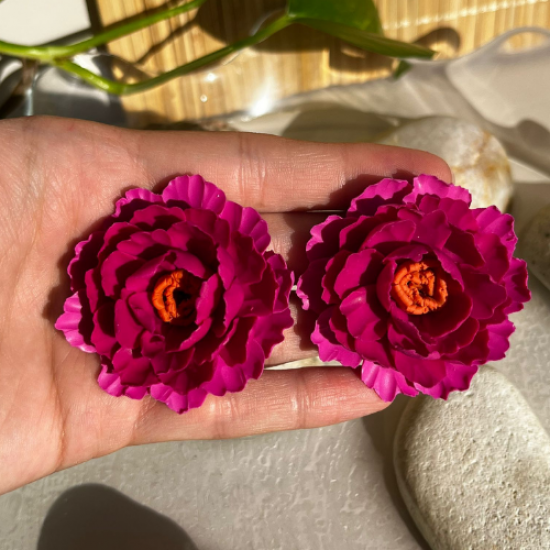 Kadın Tasarım Pembe Gül Çiçek Küpe Kadın Tasarım Pembe Gül Çiçek Küpe