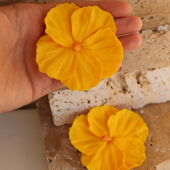 Polimer Kil Sarı Hibiscus Çiçek Küpe Hibiskus Büyük küpe