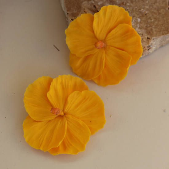 Polimer Kil Sarı Hibiscus Çiçek Küpe Hibiskus Büyük küpe