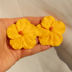 Polimer Kil Tasarım Sarı Küçük Boy Hibiscus Çiçek Küpe Hibiskus
