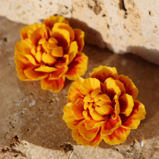 Özel Tasarım Polimer Kil Marigold Sarı Kadife Çiçeği Gül Küpe Özel Tasarım Polimer Kil Marigold Sarı Kadife Çiçeği Gül Küpe