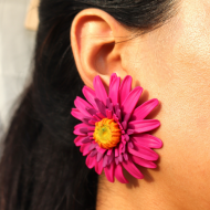 Kadın El yapımı Polimer Kil Pembe Gerbera Çiçek Gül Küpe