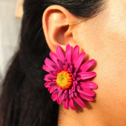 Kadın El yapımı Polimer Kil Pembe Gerbera Çiçek Gül Küpe