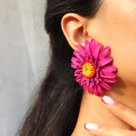 Kadın El yapımı Polimer Kil Pembe Gerbera Çiçek Gül Küpe Kadın El yapımı Polimer Kil Pembe Gerbera Çiçek Gül Küpe