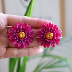 Polimer Kil Küçük Boy Pembe Gerbera Çiçek Küpe