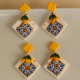 Eşsiz Tasarım Polimer Kil Çini Desen Limonlu  Küpe