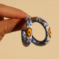 Kadın El yapımı Polimer Kil Çini Desen Hoops Halka  Küpe