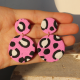 Açık Pembe Leopar Yuvarlak Polimer Kil Küpe