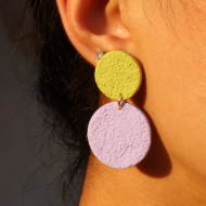 Kadın Zarif Polimer Kil Lila Yeşil Yuvarlak Küpe