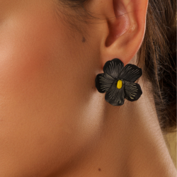 Gizy Store Tasarım Polimer Kil  Siyah Çiçek Küpe