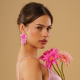 Polimer Kil Tasarım Pembe Hawaii Çiçek Küpe Polimer Kil Tasarım Pembe Hawaii Çiçek Küpe