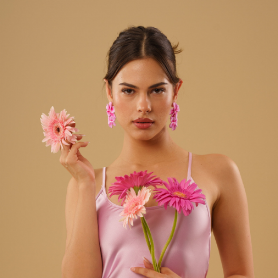 Polimer Kil Tasarım Pembe Hawaii Çiçek Küpe Polimer Kil Tasarım Pembe Hawaii Çiçek Küpe