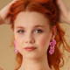 Polimer Kil Tasarım Pembe Hawaii Çiçek Küpe Polimer Kil Tasarım Pembe Hawaii Çiçek Küpe